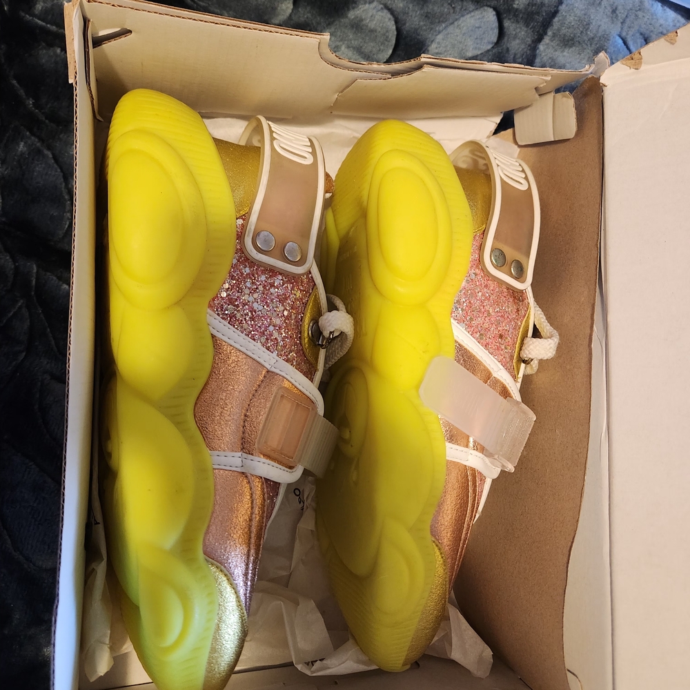 Moschino Pink Glitter Sneakers with Yellow Soles